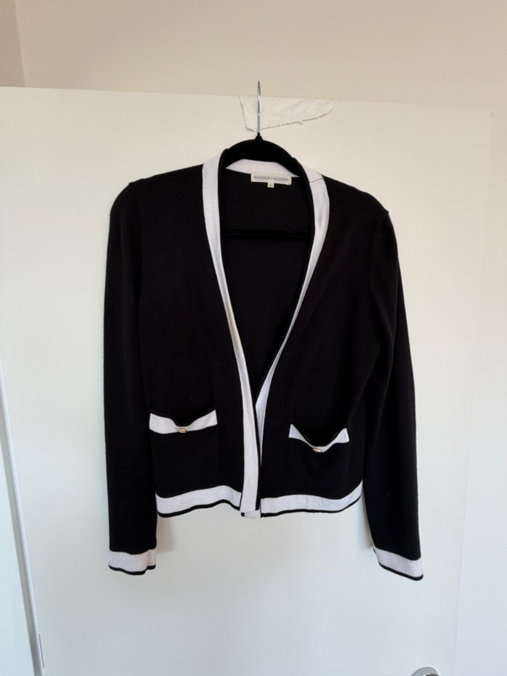 Classic Black & White Contrast Cardigan Sweater